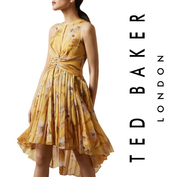 Ted Baker London Yellow Floral High Low Dress - Picture 1 of 7